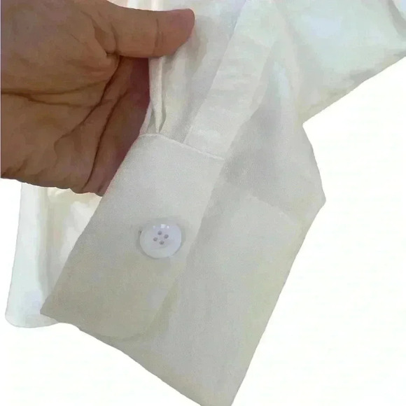 Choosy women’s draped cream ivory low Deep Plunge collar long sleeve button down - Picture 8 of 12